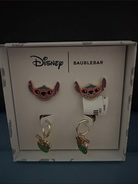 BaubleBar Disney Stitch Purple and Green Enamel Drop Earrings